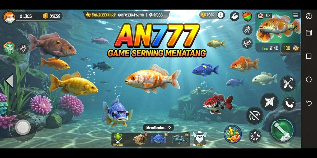 Tampilan gameplay AN777 dengan aksi memancing yang penuh warna.