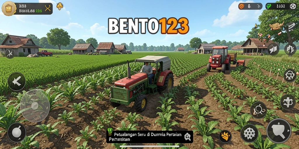 Tampilan utama gameplay BENTO123 yang menampilkan aktivitas bertani yang seru.