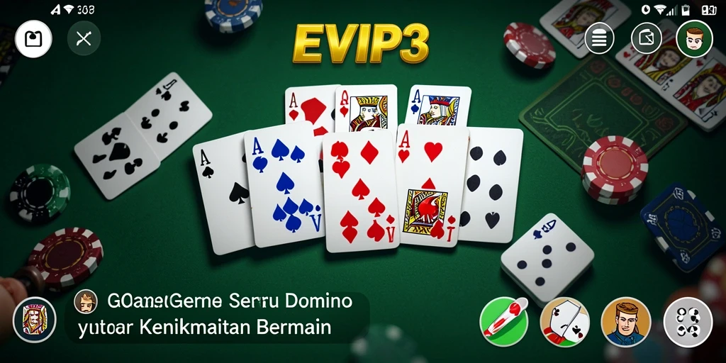 Tampilan gameplay seru dalam EVIP3 dengan domino yang menarik.