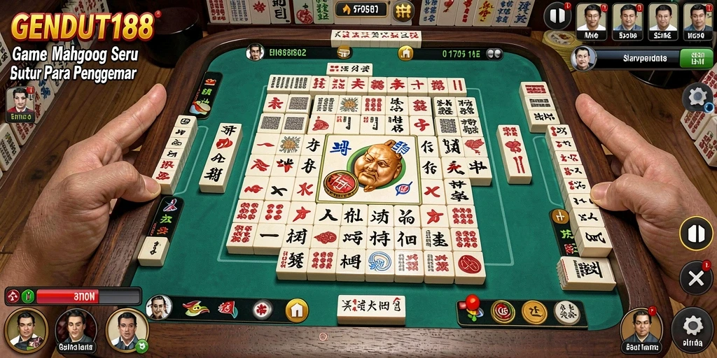 Tampilan gameplay <strong>GENDUT188</strong> dengan ubin Mahjong yang berwarna-warni.