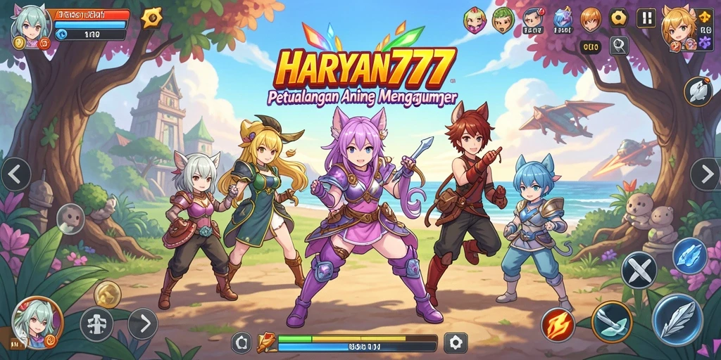 Screenshot gameplay menampilkan karakter Anime yang beraksi di medan pertempuran.