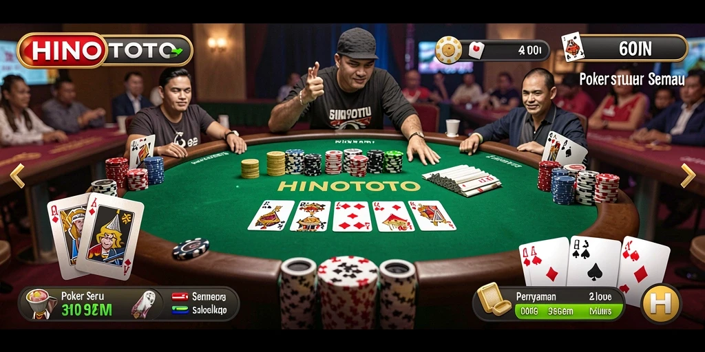 Tampilan gameplay Poker yang seru dan menarik di HINOTOTO.