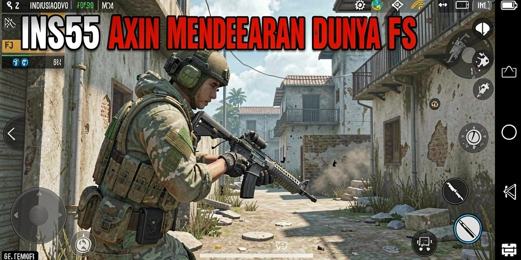 Screenshot gameplay yang menunjukkan aksi tembak-menembak yang seru di INS55.