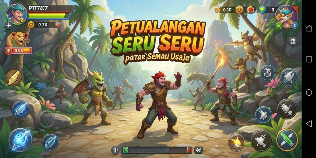 Tampilan gameplay PT707 dengan karakter lucu dan level yang beragam.