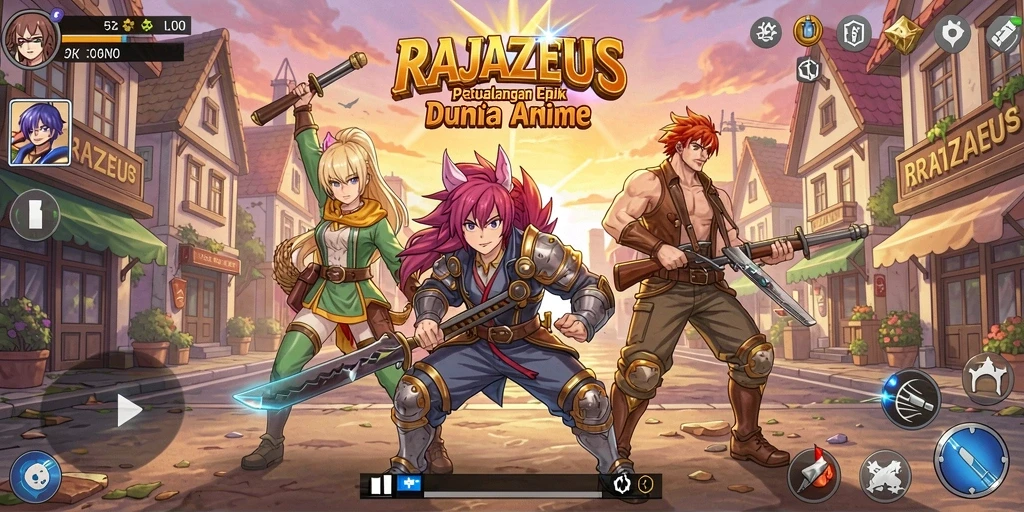 Tampilan dinamis dari gameplay RAJAZEUS yang penuh warna dan seru.