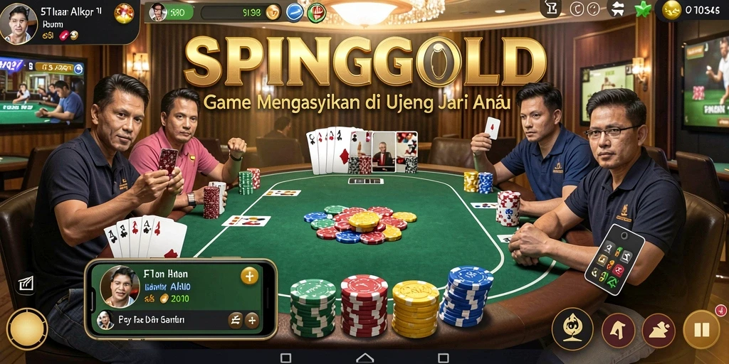 Screenshot gameplay SPINGOLD yang menunjukkan suasana permainan poker yang mendebarkan.