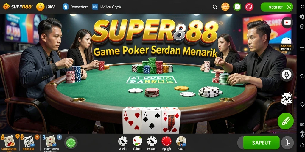 Screenshot SUPER88 menampilkan gameplay Poker yang seru dan interaktif.