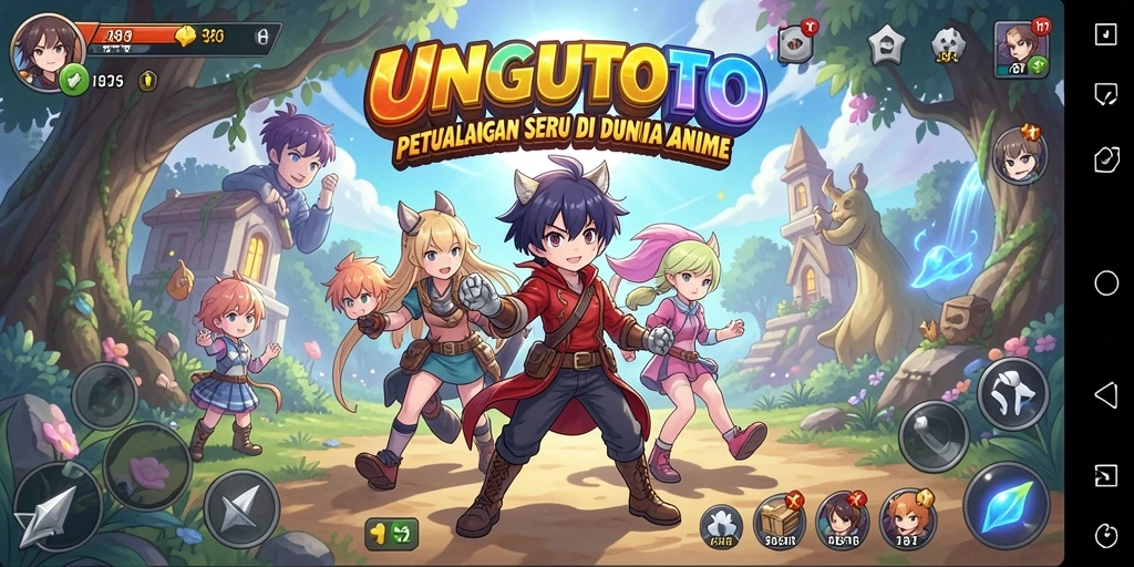 Screenshot utama UNGUTOTO dengan gameplay seru dan karakter Anime.